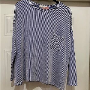 Zenana Outfitters Navy and White Striped Long Sleeve Tee NWT L/XL